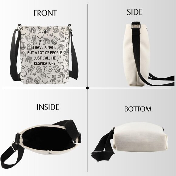 Black Waterproof Canvas Crossbody Bag for Respiratory Nurses - Practical Gift fo - Picture 2 of 8